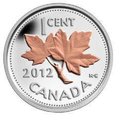 2012 Canada 1-cent Farewell to the Penny Fine Silver Coin with Selective Gold Plating (TAX Exempt)